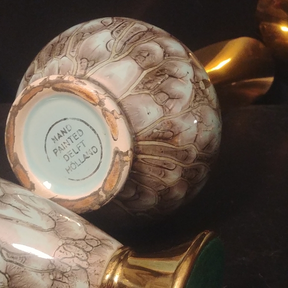 Set 4 Delft Holland Pottery Vases Gold Green - Picture 7 of 8